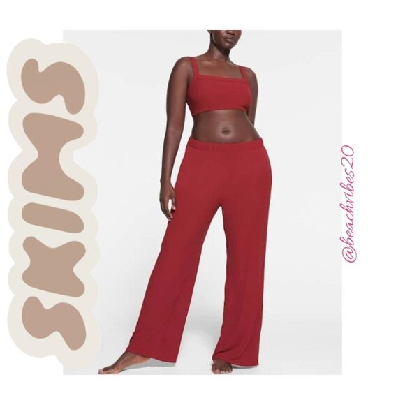 SKIMS Soft Lounge Ribbed Stretch-Modal Wide-leg Pant Brick Medium NWT - Picture 1 of 5